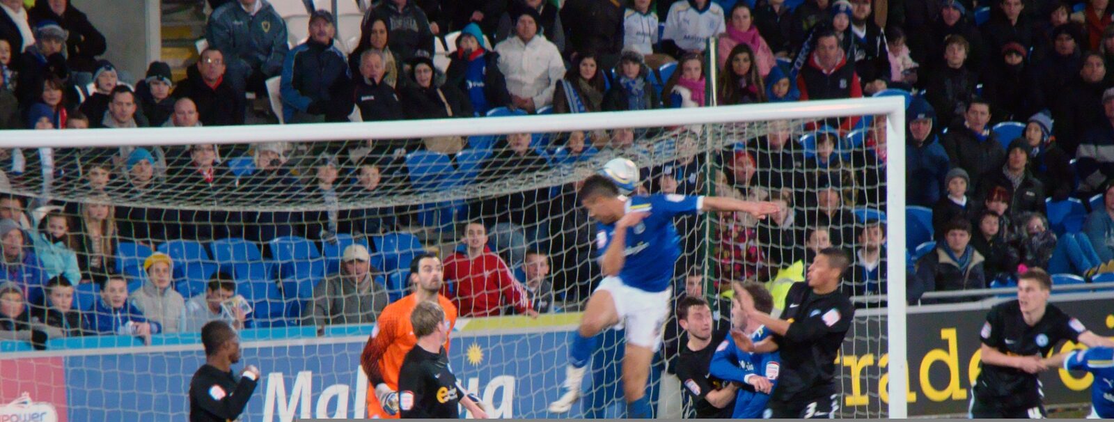 Football action at Cardiff City Stadium