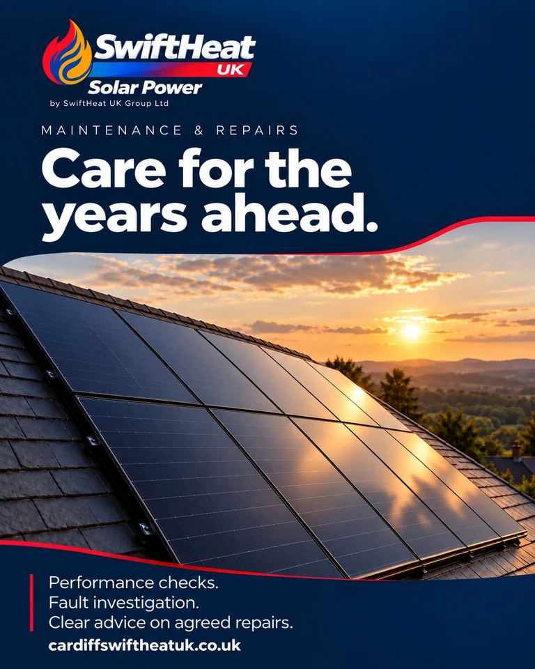 Care for the years ahead: solar performance checks, fault investigation and clear advice on agreed repairs.