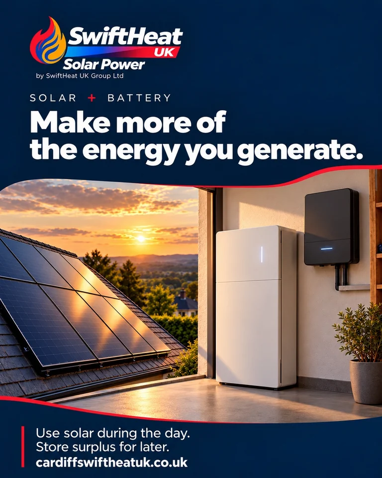 SwiftHeat UK Solar Power: Make more of the energy you generate. Solar panels, a home battery and an inverter.