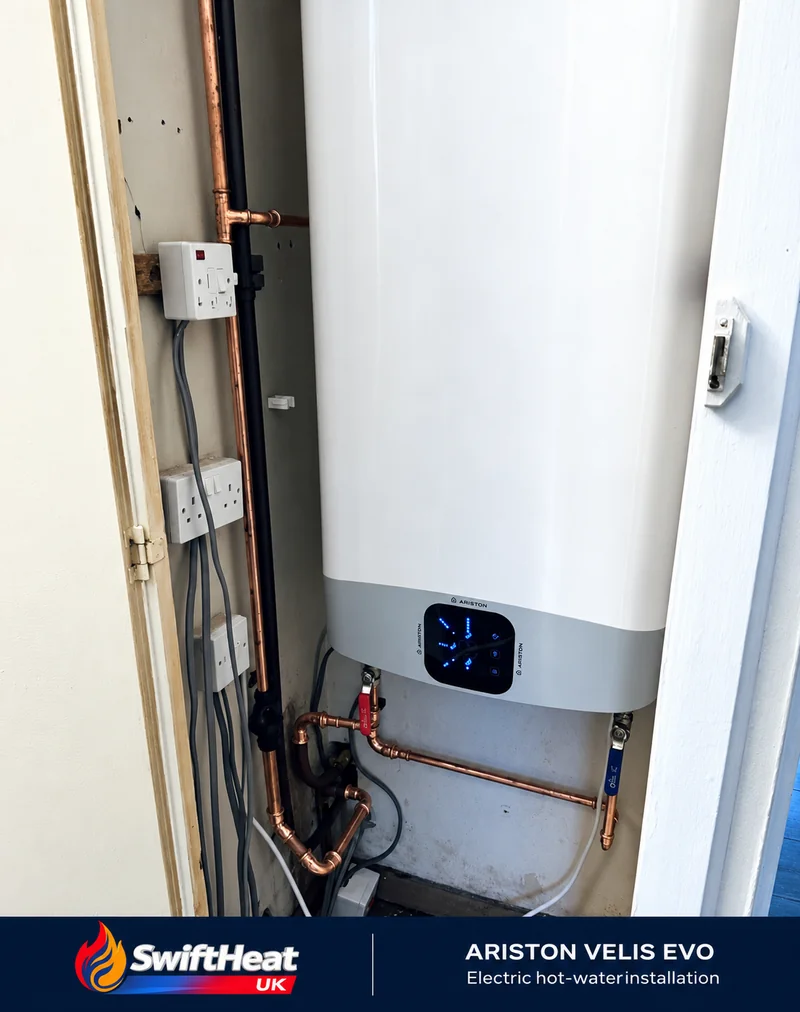 Ariston Velis Evo electric hot-water installation in Cardiff by SwiftHeat UK Group Ltd